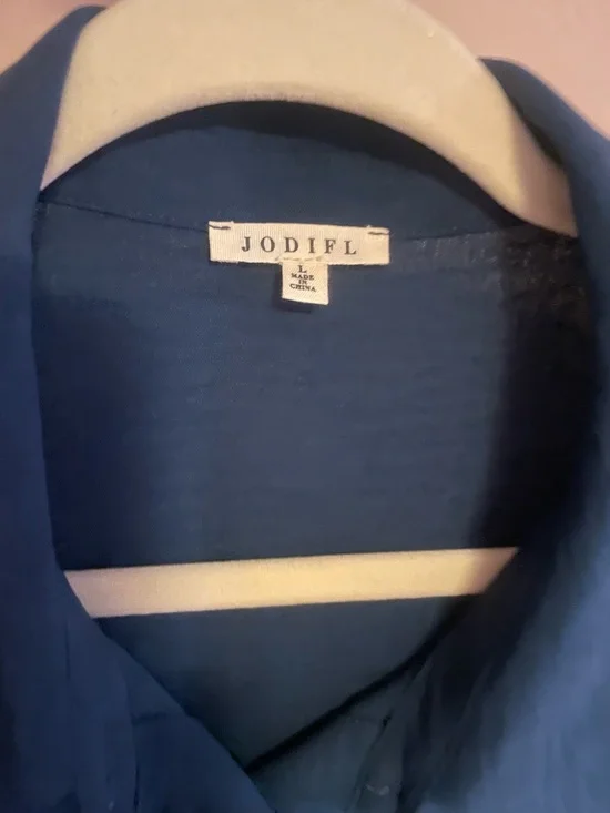 JODIFL Ink Blue Button-Front Midi Shirt Dress - Picture 5 of 5